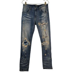 Foreign Local Jeans Straight Slim‎ Distressed  Zip Fly Blue Men 30x32 386